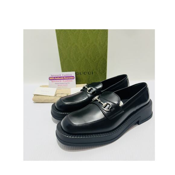NIB Gucci Horsebit Chunky Loafers 11.5 US 12 Lug Sole Black Leather Shoes $990